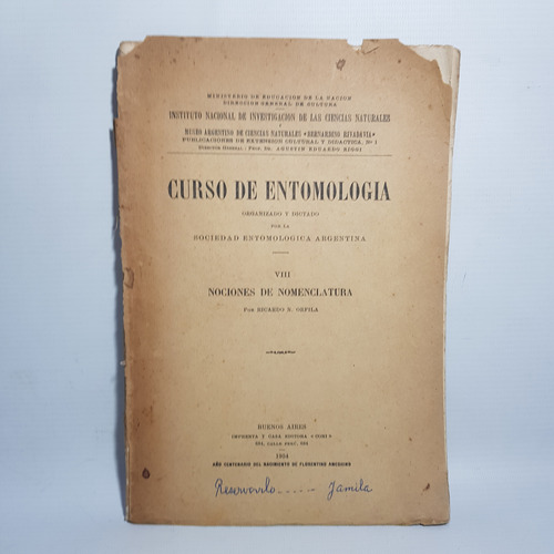 Curso De Entomología. Ricardo N. Orfila. 50n 924