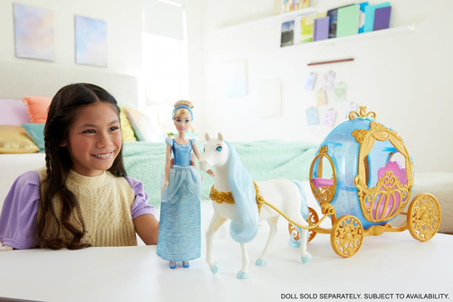 Muñeca Cinderella Con Coche Y Caballo Blanco De Pelo Cepilla