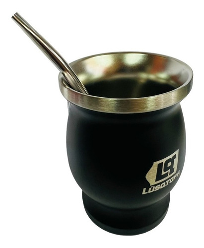 Imagen 2 de 6 de Mate De Acero Inoxidable 300 Ml Lusqtoff Negro Con Bombilla