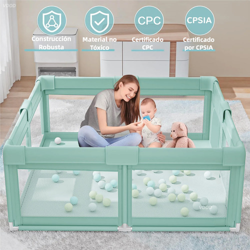 VDOD Corralito Para Bebé Corral 1.3m X 1.3m De Juegos Para Bebés Niños Con Esponja Anticolisión Engrosada Material Seguro Libre De Bpa Corral Antideslizante Colecho Con Accesorios Color Verde