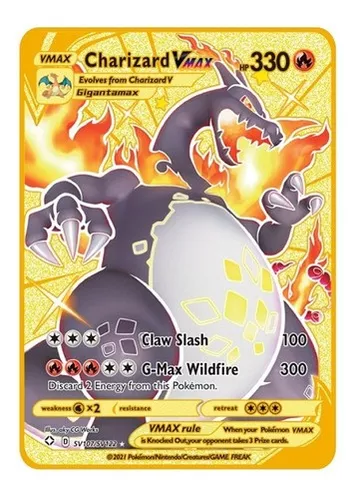 Carta Pokemon Charizard Pikachu VMAX Metal Dourada Carta Pokémon