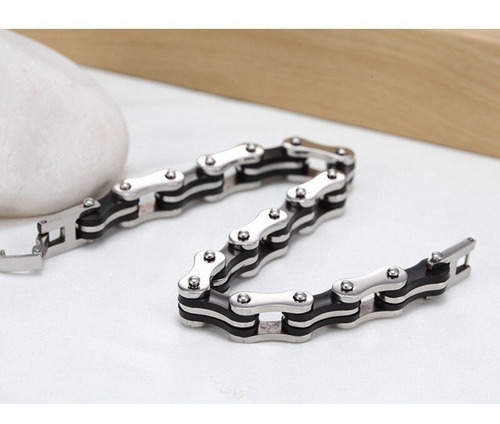 Imagen 2 de 7 de Pulsera Cadena Acero Inoxidable Punk Moto Bicicleta