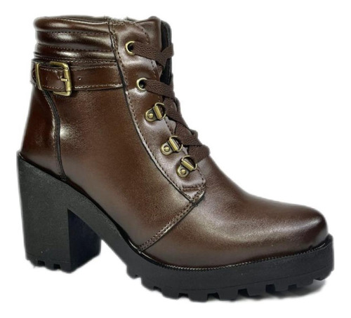 Bota Coturno Feminina Tratorada Salto Alto Bico Redondo Moda