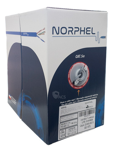Caixa Cabo Rede Cat5e Norphel Lan U/utp Branco 305m Anatel