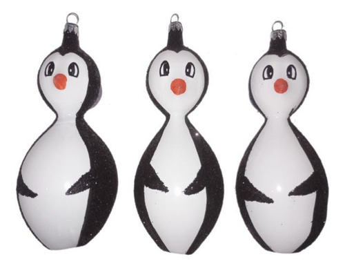 Esferas Navidad Decoración Vidrio Forma Pingüino 12pzs Color Blanco Pinguinos Navideños