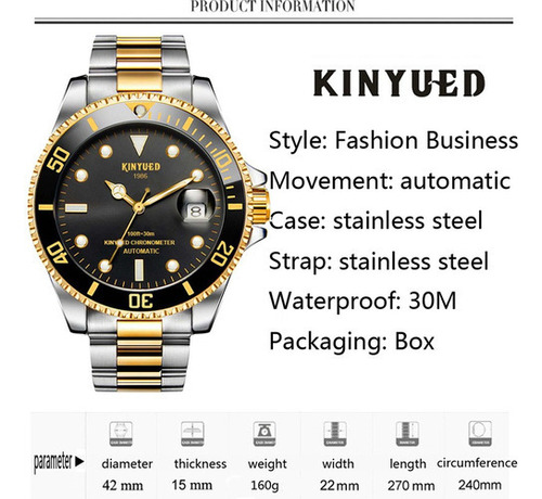 Relojes Mecánicos Con Calendario Impermeables Kinyued Para H Color Del Fondo Silver Black