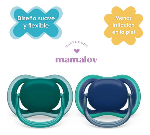 Chupon Philips Avent Ortodontico Bebe Pediatrico 2 Chupones Azul 6-12 Meses