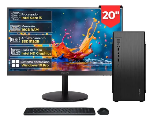 Computador Completo Top Intel Core i5 4570, 16GB RAM, SSD 512GB, Bivolt, Monitor 20" LED 75Hz, Preto - BluePC CDBP-0114TO