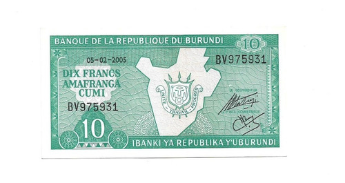 Burundi. 10 Francos. 2005. Pick 33. Unc. S/c