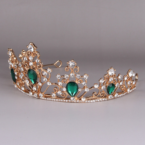 Diadema De Corona De Novia Verde Con Diamantes De Imitación