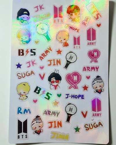 Stickers Holográficos Bts Kpop Anime Army Bomb Suga Jimin Rm