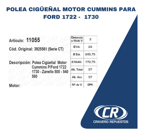Polea Cigüeñal Motor Cummins Para Ford 1722-1730
