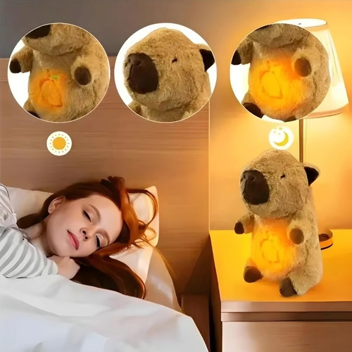 Peluche De Apego Capibara Respira 25 Cm Luz Y Sonido Duerme Marrón Oscuro