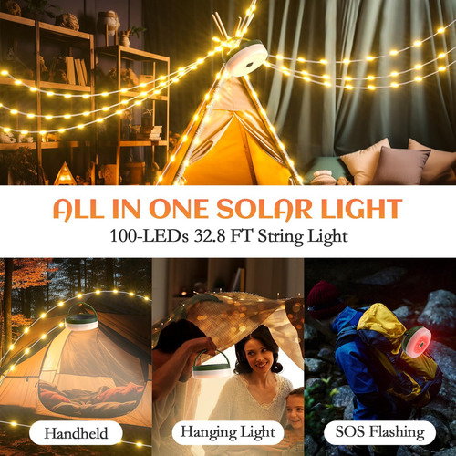 Cadena De Luces Solares Impermeables Para Acampar Con Usb
