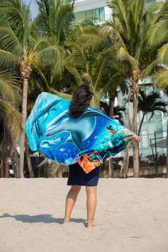 Toalla De Playa Delfines, 100% Algodón, Estampado Color