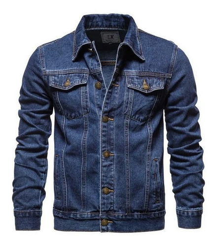 Chamarra Para Hombre Mezclilla Color Sólido Con Solapa