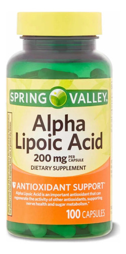 Alpha Lipoic Acid 200mg - 100 Cápsulas - Spring Valley Sabor Neutro