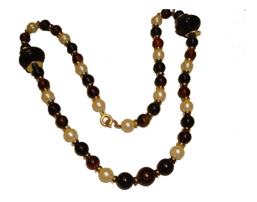 Collar Italiano C/ Perlas Blancas Negras Marrones Imperdible