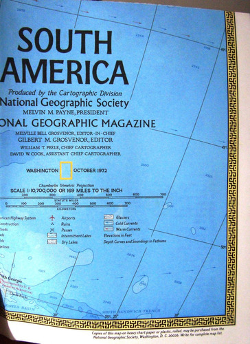 Mapa National Geographic America Sur Doble Ene 1970 Paises