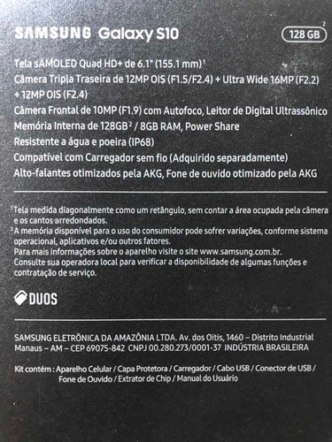 Samsung Galaxy S10 Dual Sim 128 Gb Preto 8 Gb Ram