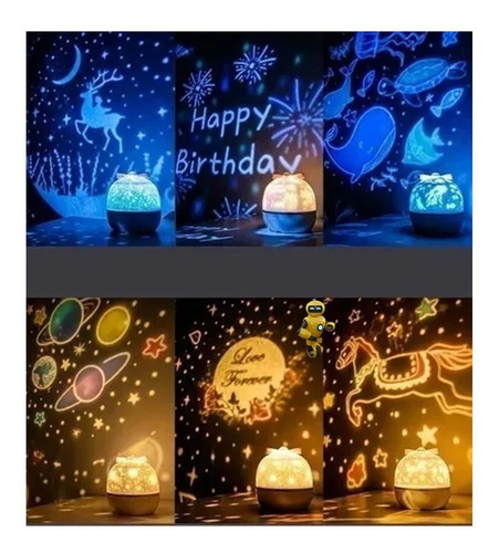 Imagem 5 de 8 de Luminária De Mesa Infantil Projetor Luzes Abajur 360° Ks201