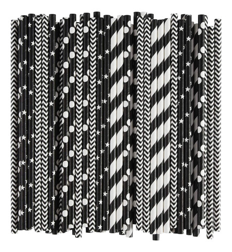 Alink Pajitas De Papel Negras Biodegradables, 100 Estrell...