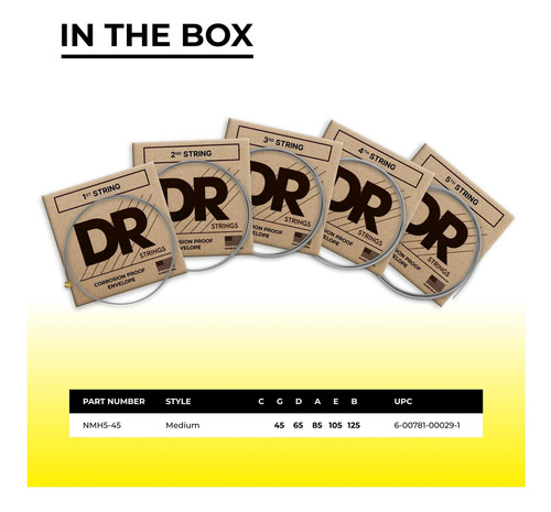 Cuerdas Dr Strings Nickel Lo-rider Basco 5 Cuerdas Hex Core