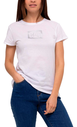 Remera Caterpillar Metallic Cat Logo Te White-silver Dama