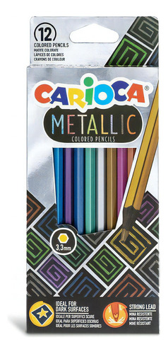 Lapices De Colores Carioca Metalicos X12 Ideal Hojas Negras