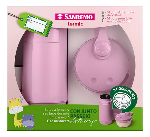 Kit Bebê Garrafa Térmica 250ml E Pote Para Leite Em Pó Rosa Cor Verde