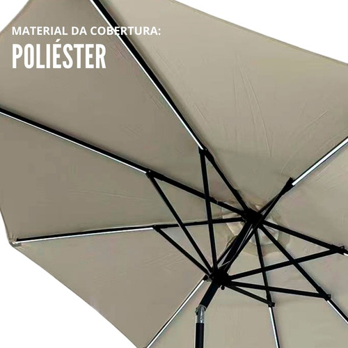 Ombrelone Articulado Led Nas Varetas 2,70m Branco Off White