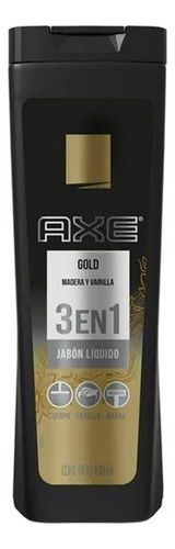 4 Pza Jabón Líquido Corporal Axe Gold 3 En 1 Madera Y Vainil