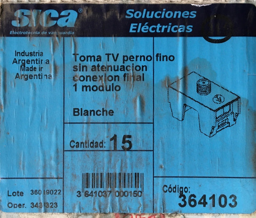 Toma Tv Cable Perno Fino Sin Atenuacion Sica #364103 Blanco