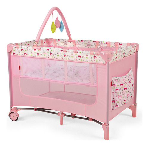 Cuna Corral Rest D Bebe Color Rosa Diseño De La Tela Rosa