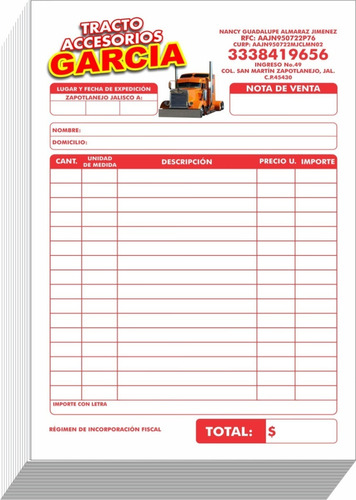 1000 Notas De Remisión 1/4 Con 1 Copia Con Papel Pasante