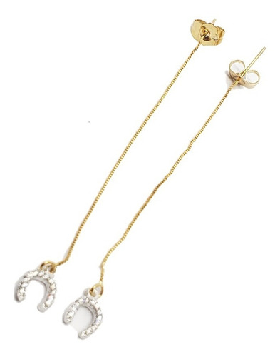 Aretes De Herradura Largos 8 Cm Cristal Y Oro Laminado