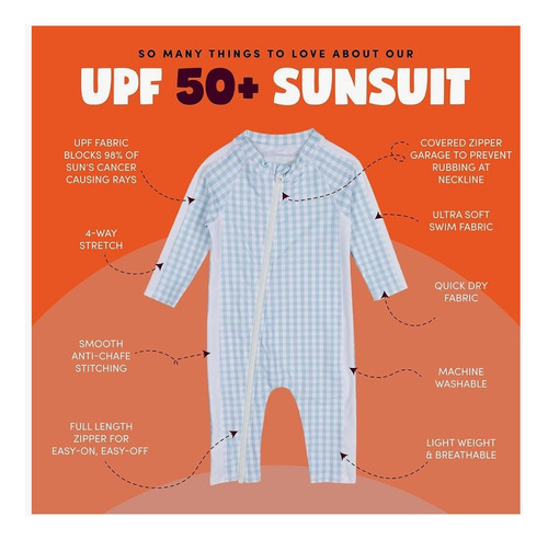 Traje De Baño Niño Completo 50% Protección Solar Azul Claro Cuadros 3/4 Años