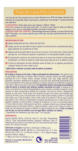 Nair Tiras De Cera Fría Corporal Con Extracto De Manzanilla