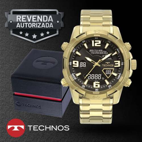 Relógio Technos Masculino Digitech Aço Dourado Original