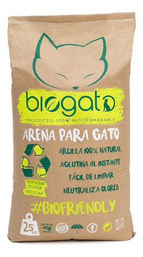 Arena Para Gatos 25kg Biogato Ecofriendly x 25kg de peso neto  y 25kg de peso por unidad