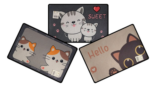 Tapetes Entrada, Baño, Cocina Juego De 3 Gris Gatitos