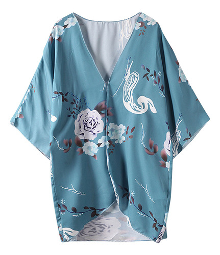 Chaqueta U Con Manga Tipo Kimono Estampada, Holgada, Para Mu