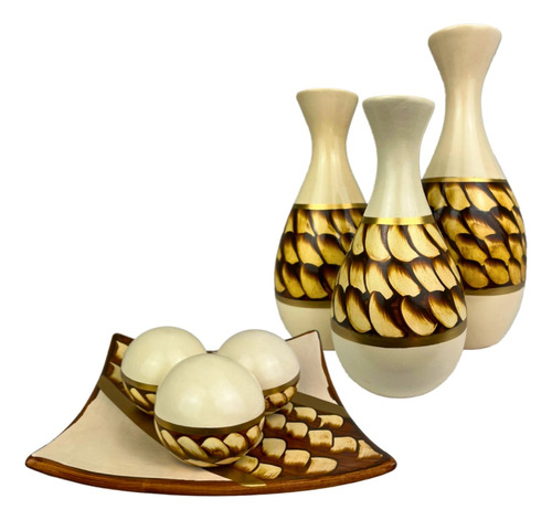 Conjunto Enfeite Ceramica Trio Vasos Centro Mesa Decorativo Cor Boliche Gelo Mármore