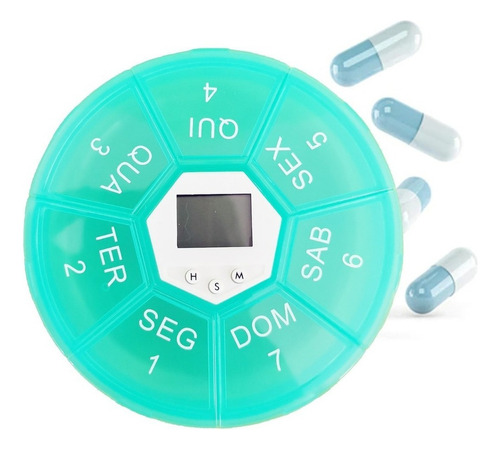 Porta Comprimidos Remédios Digital C Alarme 7 Compartimentos