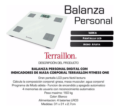 Balanza Personal Digital Indicador Masa Corporal Fitness One