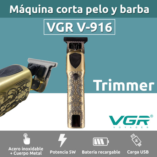 Máquina Trimmer Patillera Profesional Vgr V-916 Metal Usb
