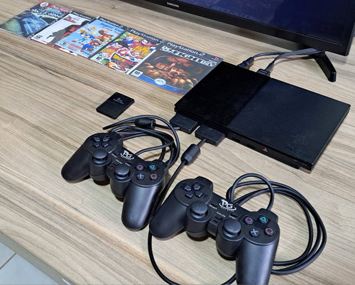 Playstation 2 Completo - 2 Controles + Memory Card + 5 Jogos Preto (Recondicionado)