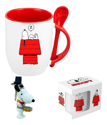 Taza De Snoopy Con Cuchara+caja+llavero De Regalo 325ml