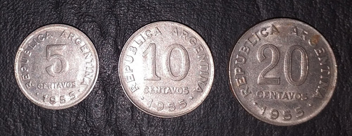 Lote 3 Monedas Argentina 5, 10 Y 20 Centavos - 1955