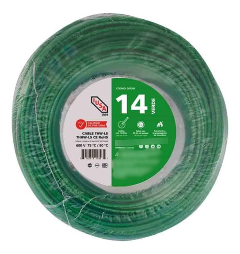 13 M. Cable Thhw-ls Rohs #14 Verde